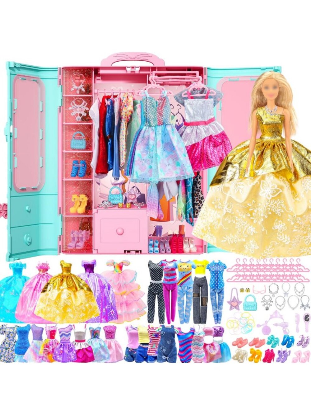 70 PCS Doll Clothes & Accessories Set for 11.5" Dolls - Stylish Closet